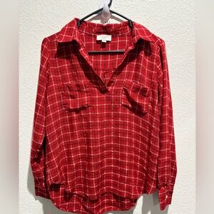 LOFT Outlet Red Plaid with Gold Sparkle Top Size XS - Read description below‎